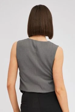 Grey Top Waistcost Sleeveless V Neck Button Up Relaxed 10 Grey Top Waistcost Sleeveless V Neck Button Up Relaxed -FabWear Shop wc0091 34wb charcoal 5