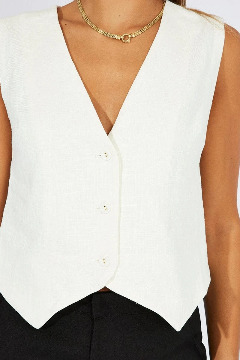 White Linen Waistcoat 6 White Linen Waistcoat - Image 6