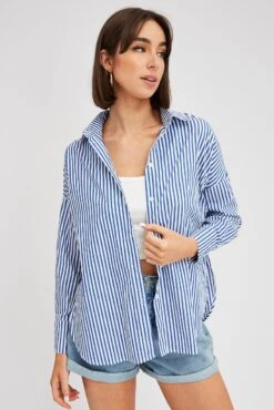 Blue Stripe Shirt Long Sleeve Stripes -FabWear Shop wc0099a 33wb stripe 3