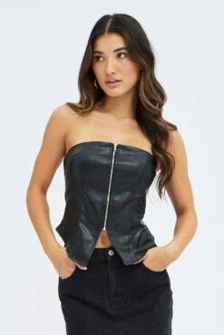Black PU Corset Sleeveless Strapless Butterfly Top -FabWear Shop wc0100 38cb black 3