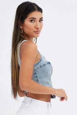 Denim Corset Sleeveless Scoop Neck Longline Stretch 9 Denim Corset Sleeveless Scoop Neck Longline Stretch -FabWear Shop wc0140 33cb light wash 4