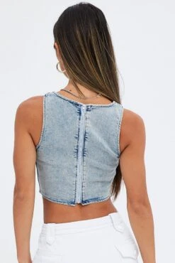 Denim Corset Sleeveless Scoop Neck Longline Stretch 10 Denim Corset Sleeveless Scoop Neck Longline Stretch -FabWear Shop wc0140 33cb light wash 5