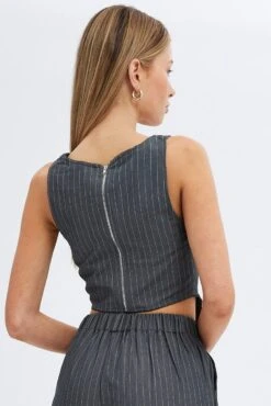Grey Stripe Corset Top Sleeveless Scoop Neck Longline -FabWear Shop wc0140ax 33cb stripe 6