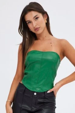 Green Corset Sleeveless Strapless Longline Faux Leather 8 Green Corset Sleeveless Strapless Longline Faux Leather -FabWear Shop wc0188 33cb green 3