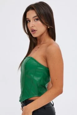 Green Corset Sleeveless Strapless Longline Faux Leather 9 Green Corset Sleeveless Strapless Longline Faux Leather -FabWear Shop wc0188 33cb green 4