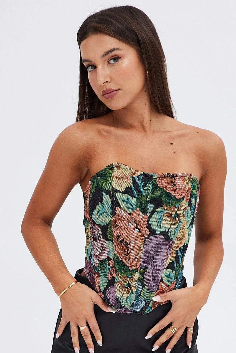 Black Floral Corset Sleeveless Strapless Sweetheart Longline 3 Black Floral Corset Sleeveless Strapless Sweetheart Longline - Image 3