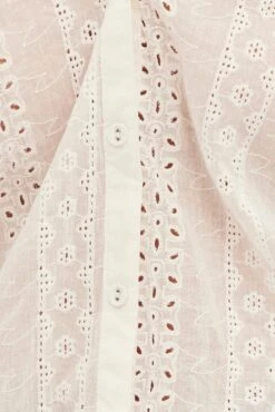 White Shirt 3/4 Sleeve Banded Collar Longline Broidery -FabWear Shop wc1009 38wb white 6