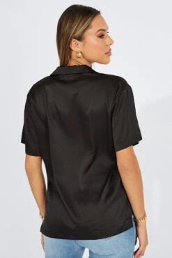 Black Satin Shirt Short Sleeve -FabWear Shop wc1011 47wb black 4