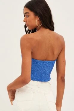 Blue Corset Bandeau Top Strapless Crop Shirred Back -FabWear Shop wc1108a 81wb cobalt 5