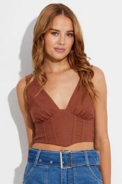 Brown Sleeveless Corset Top -FabWear Shop wc1116 47wb brown 3