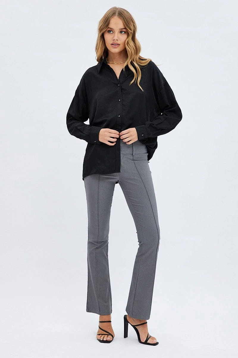 Black Long Shirt Collared Long Sleeve 2 Black Long Shirt Collared Long Sleeve - Image 2