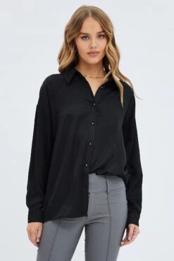Black Long Shirt Collared Long Sleeve 8 Black Long Shirt Collared Long Sleeve -FabWear Shop wc1237x 34wb black 3