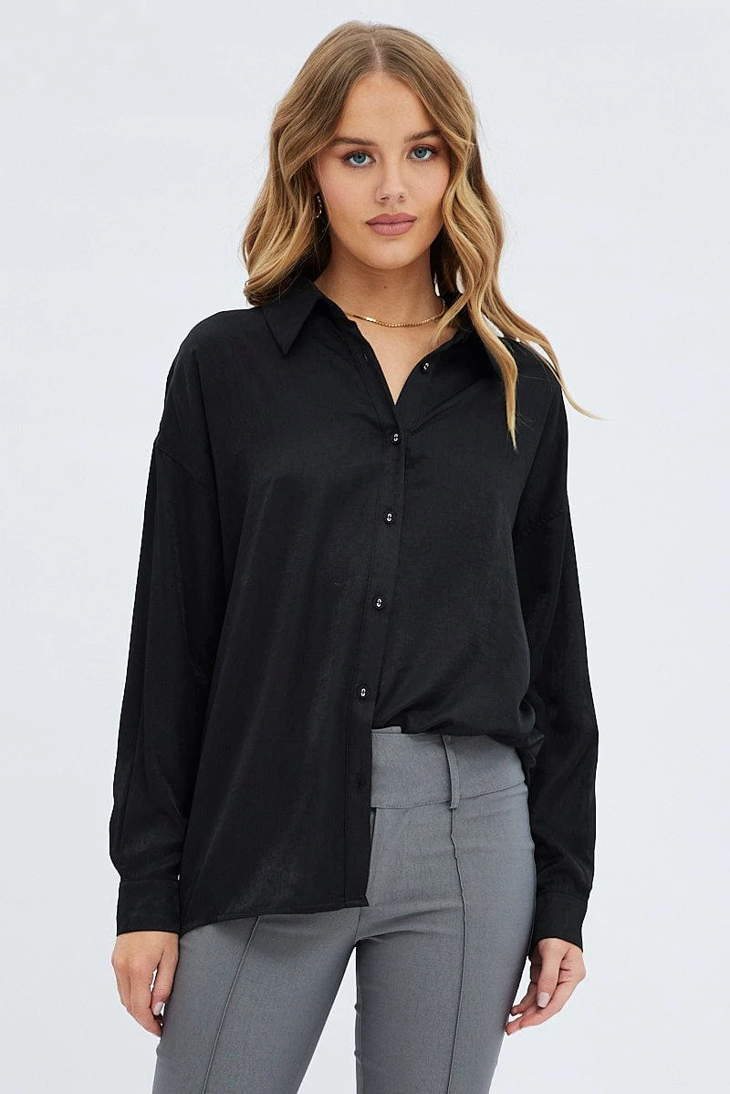 Black Long Shirt Collared Long Sleeve 3 Black Long Shirt Collared Long Sleeve - Image 3