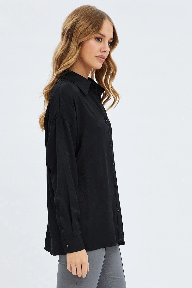 Black Long Shirt Collared Long Sleeve 4 Black Long Shirt Collared Long Sleeve - Image 4