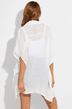 White Short Sleeve Shirt Collared Longline -FabWear Shop wc1250 47wb white 5