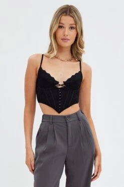 Black Singlet Corset Lace -FabWear Shop wc1265 47wb black 3