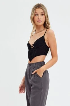 Black Singlet Corset Lace -FabWear Shop wc1265 47wb black 4