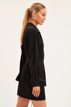 Black Shirt Top Long Sleeve Satin -FabWear Shop wc12713 f3 black 4