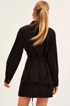 Black Shirt Top Long Sleeve Satin -FabWear Shop wc12713 f3 black 5