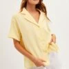 Yellow Textured Shirt Short Sleeve Collared Cotton