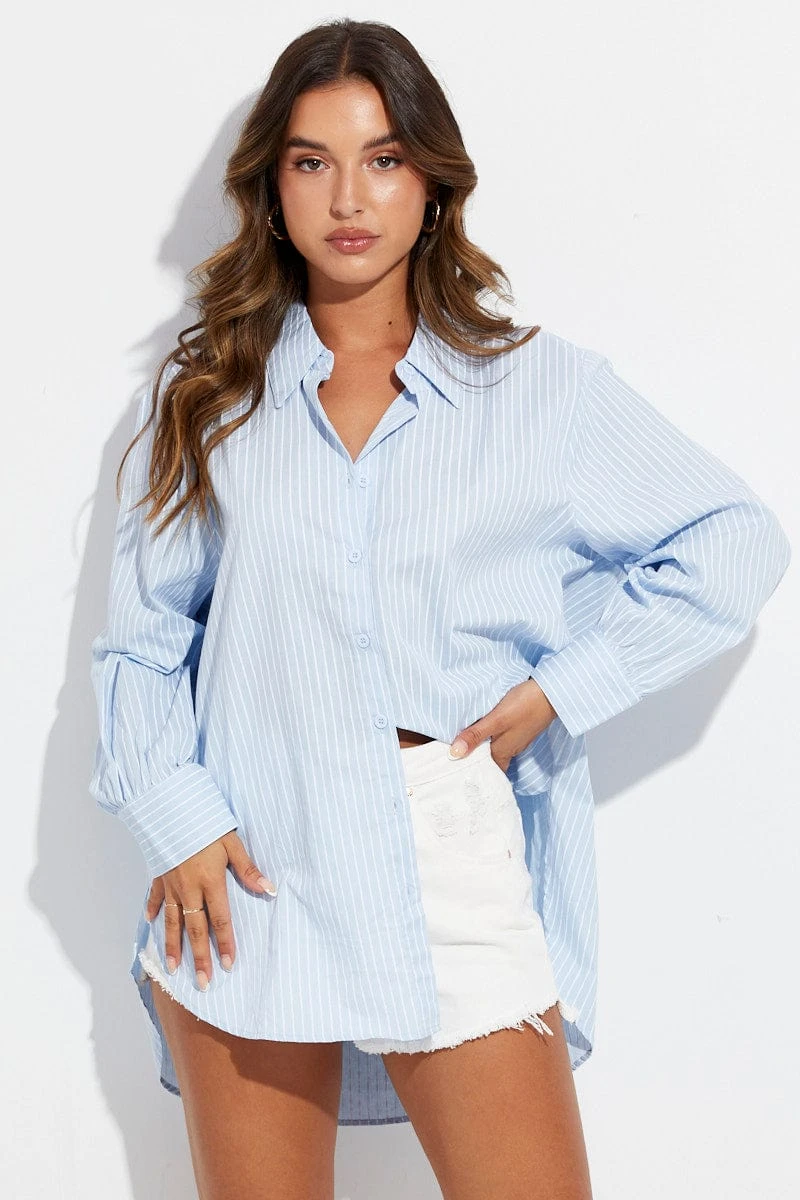Blue Stripe Shirt Long Sleeve Collar 2 Blue Stripe Shirt Long Sleeve Collar - Image 2