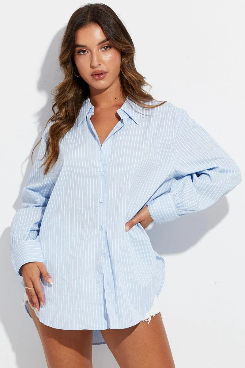 Blue Stripe Shirt Long Sleeve Collar 4 Blue Stripe Shirt Long Sleeve Collar - Image 4