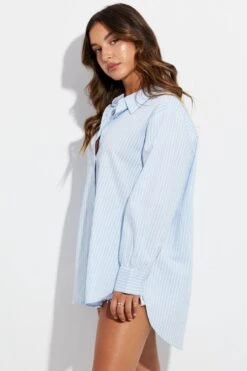 Blue Stripe Shirt Long Sleeve Collar 11 Blue Stripe Shirt Long Sleeve Collar -FabWear Shop wc1303a 47w stripe 5