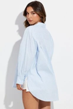 Blue Stripe Shirt Long Sleeve Collar 12 Blue Stripe Shirt Long Sleeve Collar -FabWear Shop wc1303a 47w stripe 6