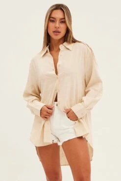 Beige Shirt Long Sleeve Collar