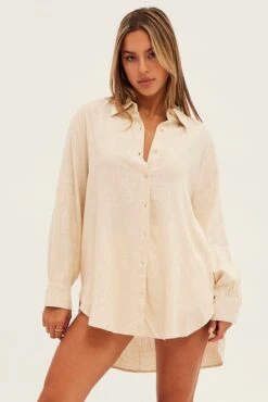 Beige Shirt Long Sleeve Collar -FabWear Shop wc1303b 47w stone 3