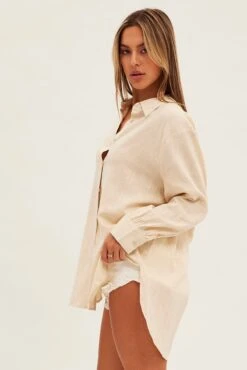 Beige Shirt Long Sleeve Collar -FabWear Shop wc1303b 47w stone 4