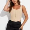 Beige Corset Top Square Neck