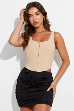 Beige Corset Top Square Neck