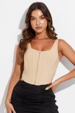 Beige Corset Top Square Neck -FabWear Shop wc1346 38w beige 3