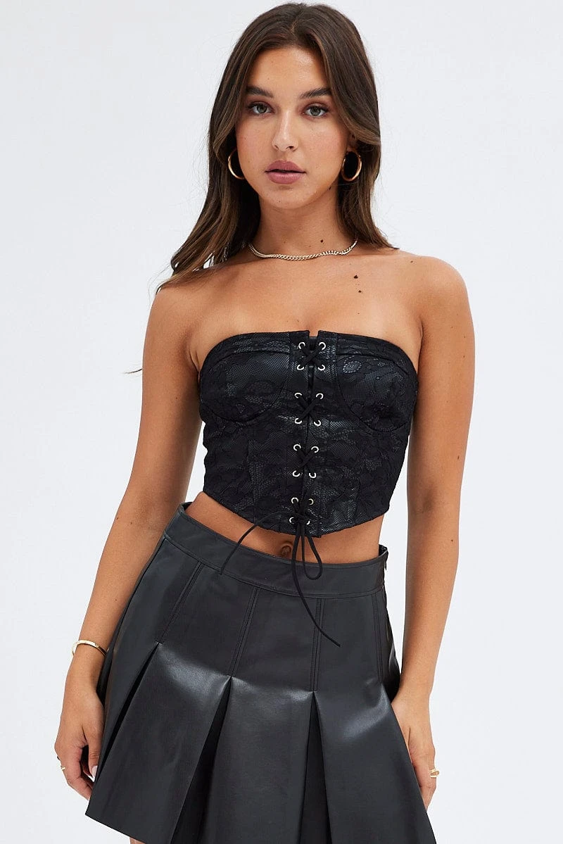 Black Corset Top With Lace Sleeveless 1 Black Corset Top With Lace Sleeveless