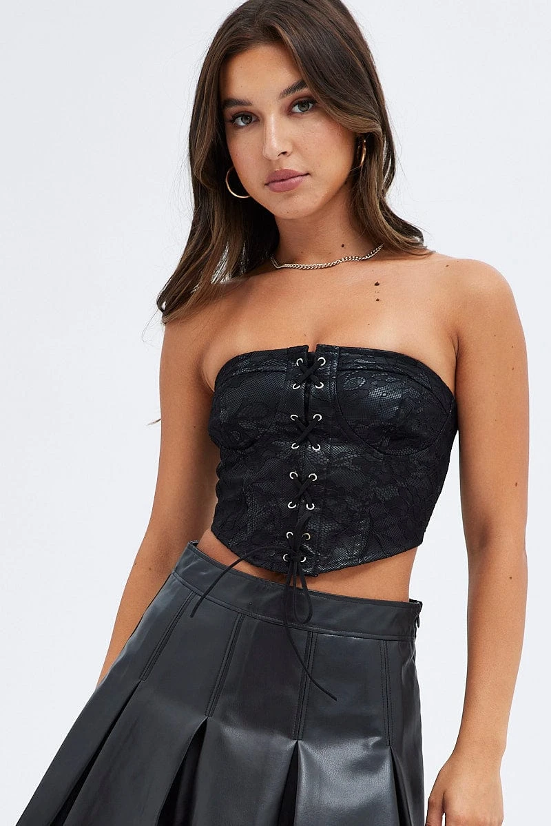 Black Corset Top With Lace Sleeveless 3 Black Corset Top With Lace Sleeveless - Image 3