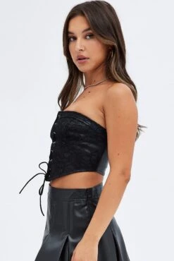 Black Corset Top With Lace Sleeveless 9 Black Corset Top With Lace Sleeveless -FabWear Shop wc1348 47wb black 4