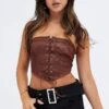 Brown Corset Top With Lace Sleeveless