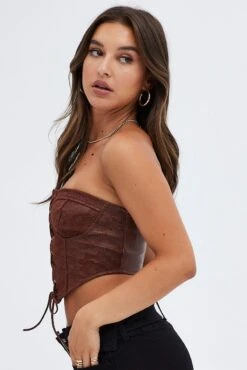 Brown Corset Top With Lace Sleeveless -FabWear Shop wc1348 47wb mocha 4