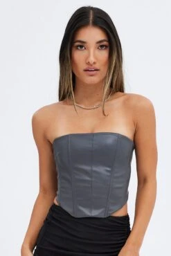 Grey Faux Leather Corset -FabWear Shop wc1362 38w charcoal 3