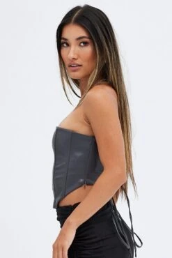 Grey Faux Leather Corset -FabWear Shop wc1362 38w charcoal 4