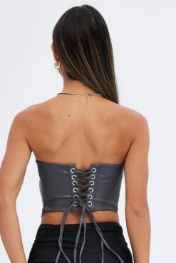 Grey Faux Leather Corset -FabWear Shop wc1362 38w charcoal 5