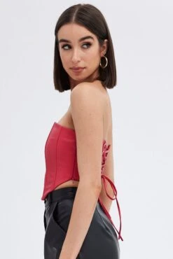 Red Faux Leather Corset 9 Red Faux Leather Corset -FabWear Shop wc1362 38wb red 4