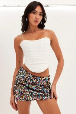 White Ruched Corset Strapless Mesh -FabWear Shop wc1385 47w white 3