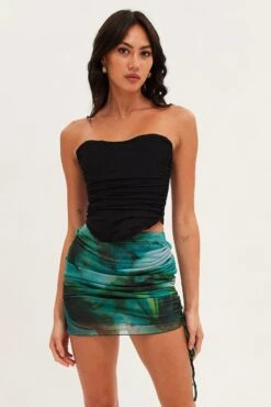 Black Ruched Corset Strapless Mesh