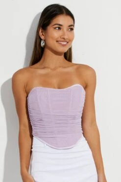 Purple Ruched Corset Strapless Mesh 8 Purple Ruched Corset Strapless Mesh -FabWear Shop wc1385 47wb lavender 3