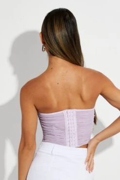 Purple Ruched Corset Strapless Mesh 10 Purple Ruched Corset Strapless Mesh -FabWear Shop wc1385 47wb lavender 5