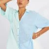 Blue Cotton Half Sleeve Relaxed Colour Block Shirt
