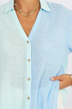 Blue Cotton Half Sleeve Relaxed Colour Block Shirt 11 Blue Cotton Half Sleeve Relaxed Colour Block Shirt -FabWear Shop wc1466 47wb blue 6