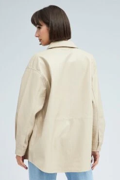 Camel Shirt Collar Long Sleeve Faux Leather 10 Camel Shirt Collar Long Sleeve Faux Leather -FabWear Shop wc1494 66wb beige 5